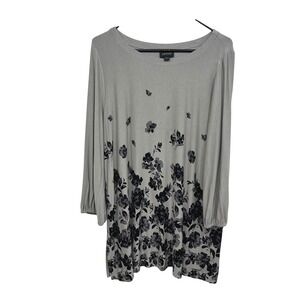 J.Jill Wearever Gray Floral Long Sleeve Dress‎ Minimalist Casual Sz L